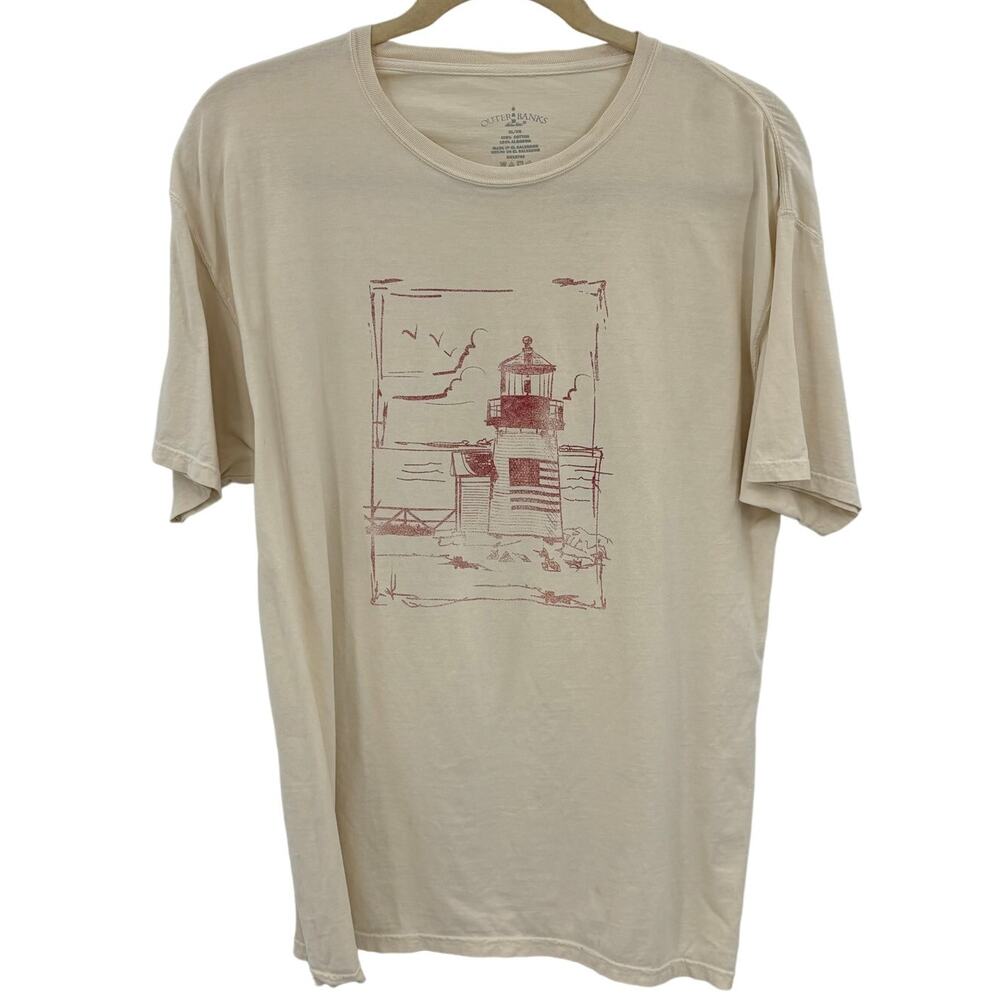 VTG Outer Banks Hatteras Lighthouse Graphic T Size XL Yellow Grunge Streetwear